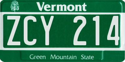 VT license plate ZCY214