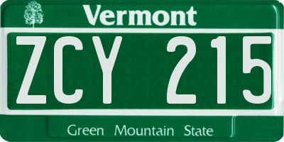 VT license plate ZCY215