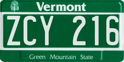 VT license plate ZCY216