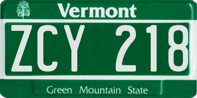 VT license plate ZCY218