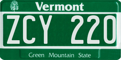 VT license plate ZCY220