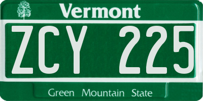 VT license plate ZCY225