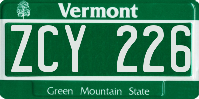 VT license plate ZCY226