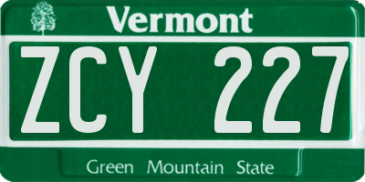 VT license plate ZCY227