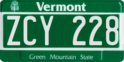 VT license plate ZCY228