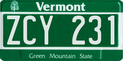 VT license plate ZCY231