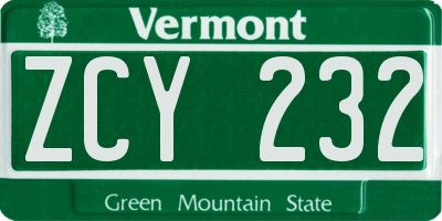 VT license plate ZCY232