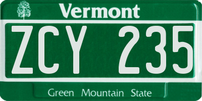 VT license plate ZCY235