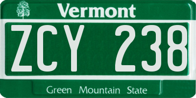 VT license plate ZCY238