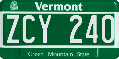 VT license plate ZCY240