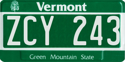 VT license plate ZCY243
