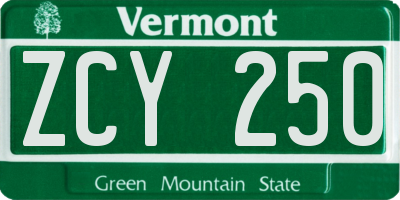 VT license plate ZCY250