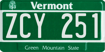 VT license plate ZCY251