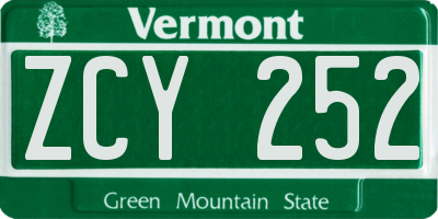 VT license plate ZCY252