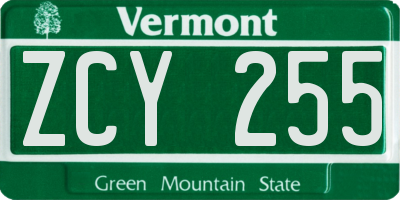 VT license plate ZCY255