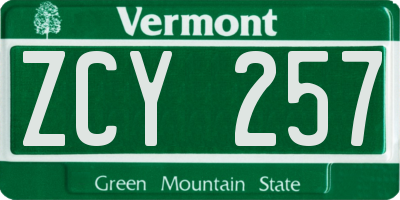 VT license plate ZCY257