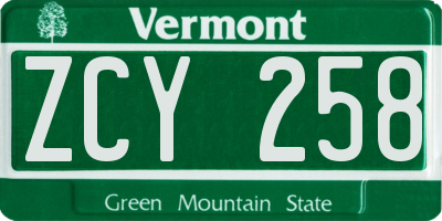 VT license plate ZCY258