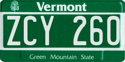 VT license plate ZCY260