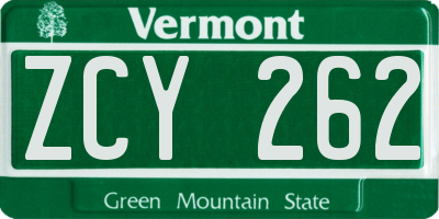 VT license plate ZCY262