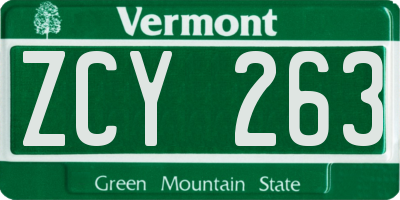 VT license plate ZCY263