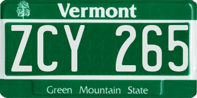 VT license plate ZCY265