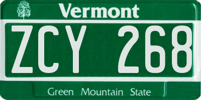 VT license plate ZCY268