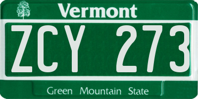 VT license plate ZCY273