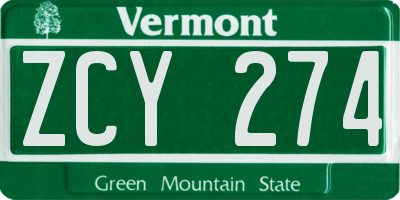 VT license plate ZCY274