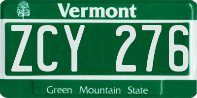 VT license plate ZCY276