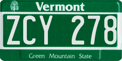 VT license plate ZCY278