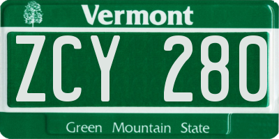 VT license plate ZCY280