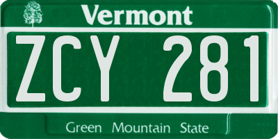VT license plate ZCY281