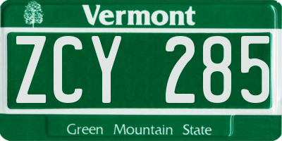 VT license plate ZCY285