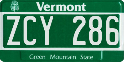 VT license plate ZCY286