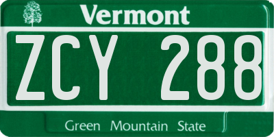 VT license plate ZCY288