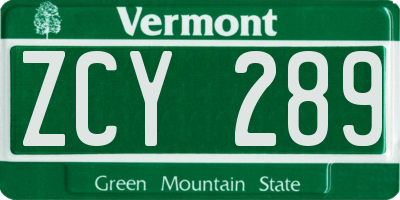 VT license plate ZCY289