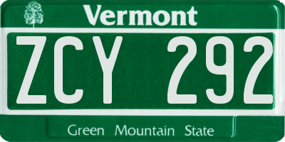 VT license plate ZCY292
