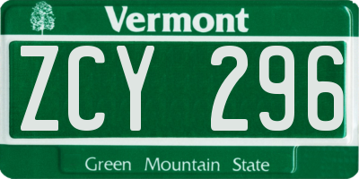 VT license plate ZCY296