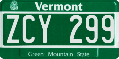 VT license plate ZCY299