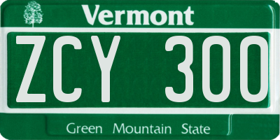 VT license plate ZCY300