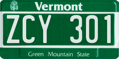 VT license plate ZCY301