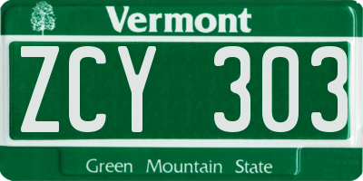 VT license plate ZCY303
