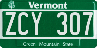 VT license plate ZCY307