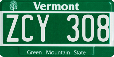 VT license plate ZCY308