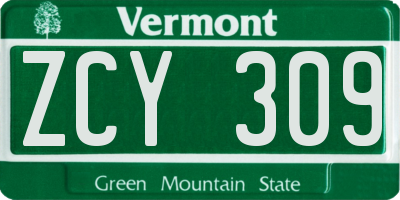 VT license plate ZCY309