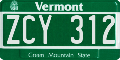 VT license plate ZCY312
