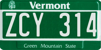 VT license plate ZCY314