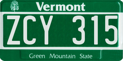 VT license plate ZCY315