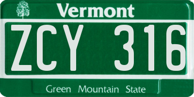 VT license plate ZCY316