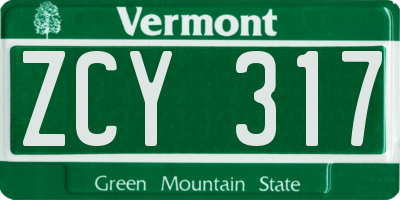 VT license plate ZCY317